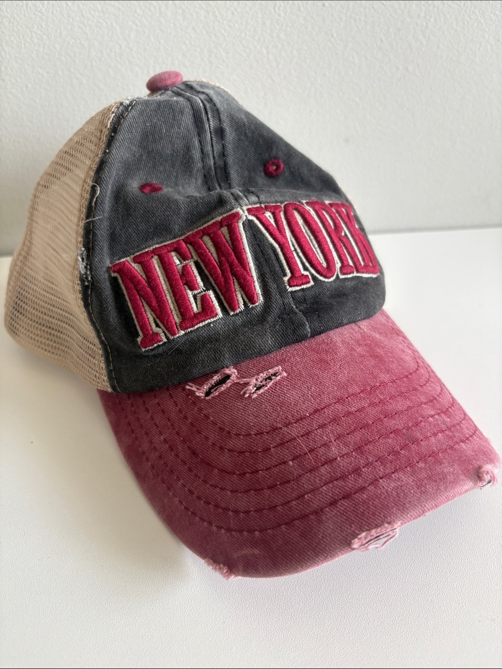 New York Distressed Trucker Hat Embroidered Cap